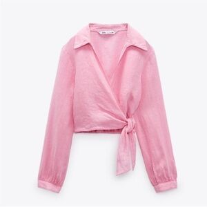 NWT Zara Linen Wrap Cropped Top Blouse Size Medium